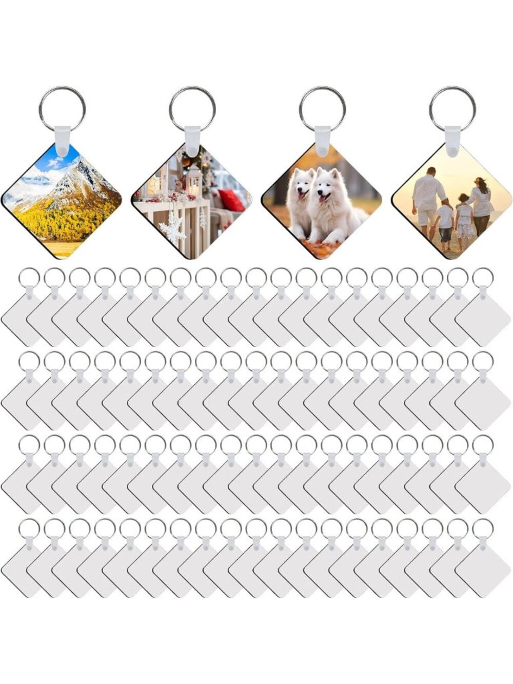 240Pcs Double-Sided MDF Keychain Blanks for Sublimation with Rings & Clips